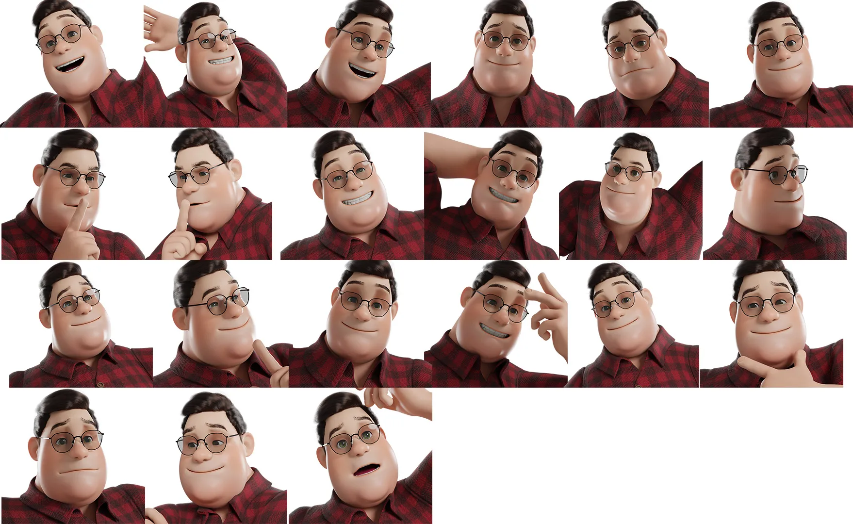 Various facial expressions for 3D Fat Man character